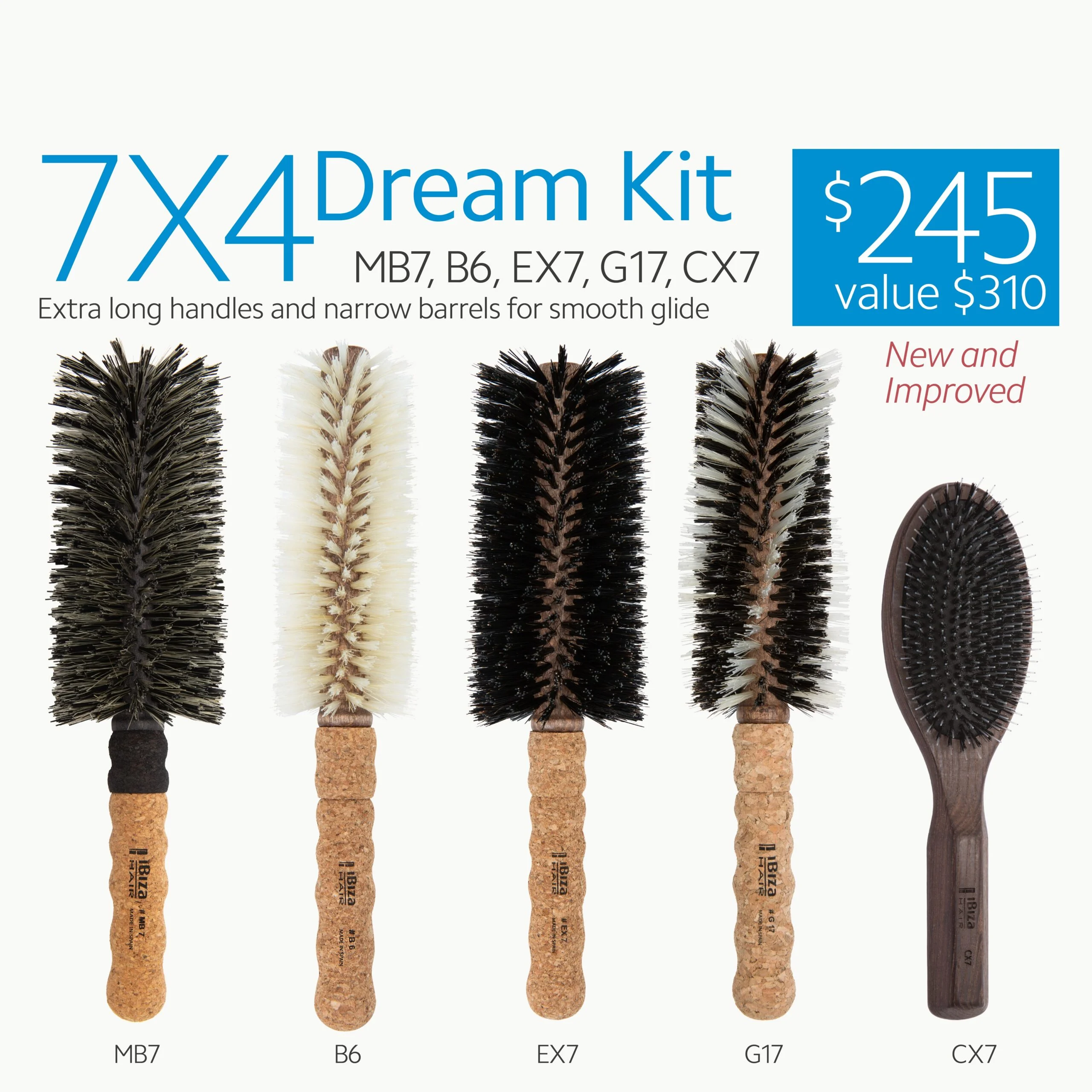 Ibiza Hair 7X4 Dream Kit - 70mm Professional Round Brush Set Ibiza Hair 7X4 Dream Kit - 70mm Professional Round Brush Set